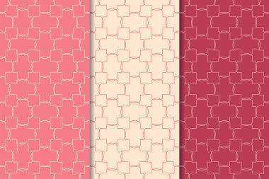 Kiraz kırmızısı geometrik süsler. Web, Tekstil ve duvar kağıtları için dikey Dikişsiz desen seti