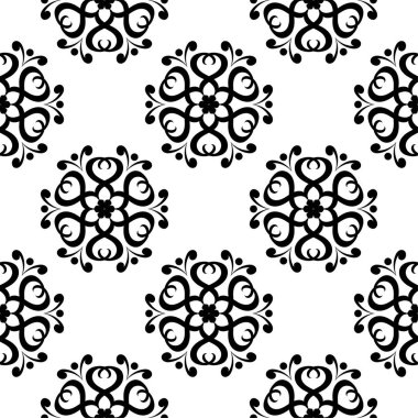 Siyah ve beyaz çiçek süsleme. Tekstil ve duvar kağıtları için seamless modeli