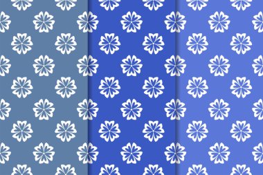 Mavi çiçekli süs tasarım kümesi. Duvar kağıtları ve kumaşlar için dikey Dikişsiz desen
