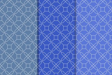 Mavi geometrik süsler. Web, Tekstil ve duvar kağıtları için dikey Dikişsiz desen seti