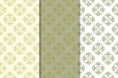 Zeytin yeşili çiçek arka planlar. Tekstil ve duvar kağıtları için dikişsiz desen seti