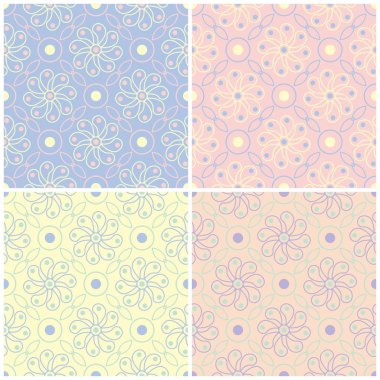 Soluk renkli kesintisiz arka plan duvar kağıtları, Tekstil ve kumaş çiçek desenleri ile set