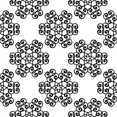 Beyaz arka planda siyah çiçek süsleme. Tekstil ve duvar kağıtları için seamless modeli