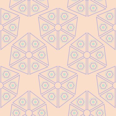 Geometrik seamless modeli. Bej renkli arka plan duvar kağıtları, Tekstil ve kumaş için mor ve mavi öğeleri ile