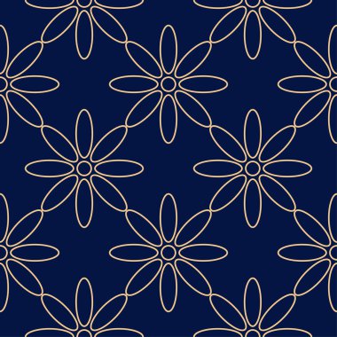 Koyu mavi zemin üzerine altın çiçek süsleme. Tekstil ve duvar kağıtları için seamless modeli