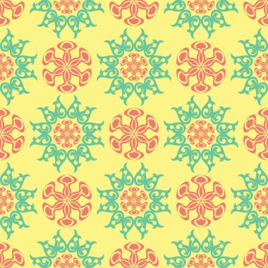 Çiçek seamless modeli. Arka plan duvar kağıtları, Tekstil ve kumaş için pembe ve yeşil çiçek öğeleri ile parlak renkli