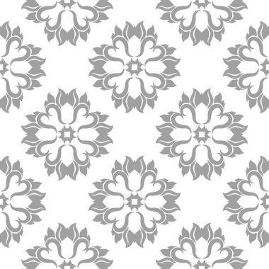 Beyaz arka plan üzerine açık gri çiçek süsleme. Tekstil ve duvar kağıtları için seamless modeli