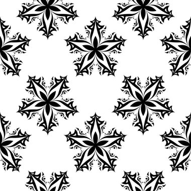 Beyaz arka planda siyah çiçek sorunsuz süsleme. Tekstil ve duvar kağıtları için seamless modeli