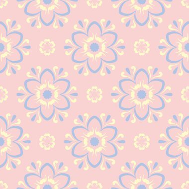 Çiçek sorunsuz arka plan. Duvar kağıtları, Tekstil ve kumaş için pembe, mavi ve sarı çiçek deseni