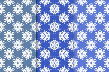 Mavi çiçekli süs tasarım kümesi. Duvar kağıtları ve kumaşlar için dikey Dikişsiz desen