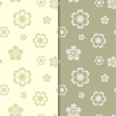 Zeytin yeşili çiçek arka planlar. Tekstil ve duvar kağıtları için dikişsiz desen seti
