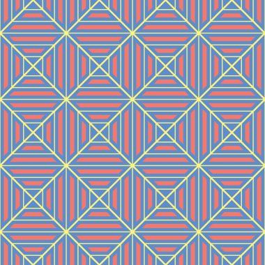 Geometrik seamless modeli. Mavi arka plan duvar kağıtları, Tekstil ve kumaş için kırmızı ve sarı tasarımı ile