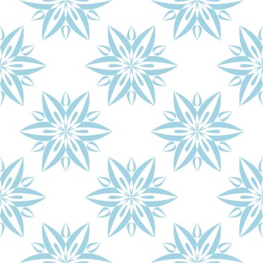 Beyaz zemin üzerine mavi çiçek süsleme. Tekstil ve duvar kağıtları için seamless modeli