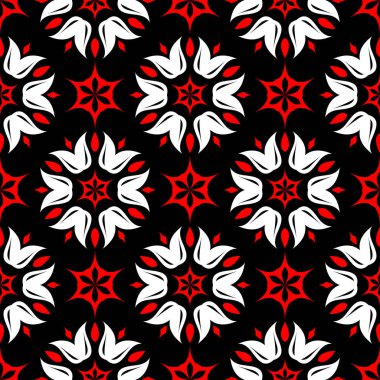 Çiçek seamless modeli. Siyah kırmızı beyaz bir arka plan duvar kağıtları, Tekstil ve kumaş için