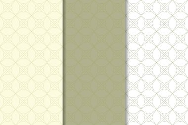 Zeytin yeşili ve beyaz geometrik süsler. Web, Tekstil ve duvar kağıtları için dikey Dikişsiz desen seti