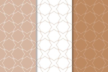 Kahverengi ve beyaz geometrik süsler. Web, Tekstil ve duvar kağıtları için dikişsiz desen seti