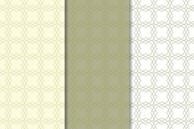 Zeytin yeşili ve beyaz geometrik süsler. Web, Tekstil ve duvar kağıtları için dikey Dikişsiz desen seti