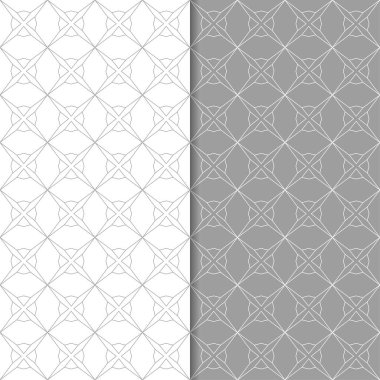 Gri ve beyaz geometrik süsler. Web, Tekstil ve duvar kağıtları için dikişsiz desen seti