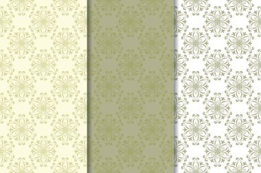 Zeytin yeşili çiçek desenleri. Tekstil ve duvar kağıtları için dikişsiz desen seti