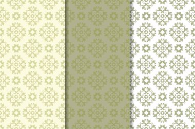 Zeytin yeşili çiçek arka planlar. Tekstil ve duvar kağıtları için dikişsiz desen seti