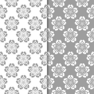 Beyaz ve gri arka plan çiçek kümesi. Tekstil ve duvar kağıtları için dikişsiz desen