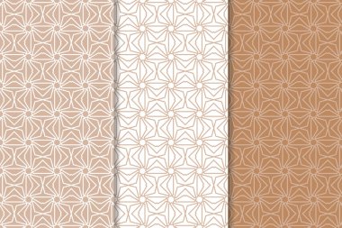 Kahverengi ve beyaz geometrik süsler. Web, Tekstil ve duvar kağıtları için dikişsiz desen seti