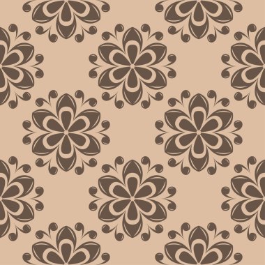 Bej renkli arka plan üzerinde kahverengi çiçek süsleme. Tekstil ve duvar kağıtları için seamless modeli