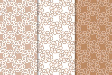 Kahverengi çiçek arka planlar. Tekstil ve duvar kağıtları için dikişsiz desen seti