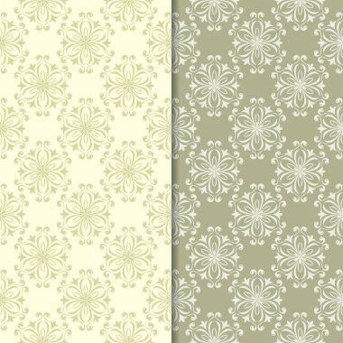 Zeytin yeşili çiçek desenleri. Tekstil ve duvar kağıtları için dikişsiz desen seti