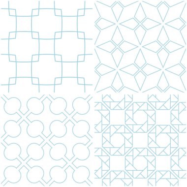Geometrik desenler. Beyaz mavi öğeleri kümesi. Sorunsuz arka planlar. Vektör çizim