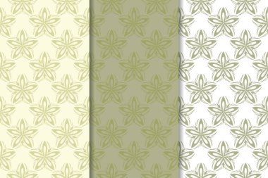 Zeytin yeşili çiçek arka planlar. Tekstil ve duvar kağıtları için dikişsiz desen seti