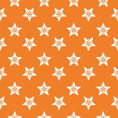 Turuncu zemin üzerine beyaz çiçek tasarım. Tekstil ve duvar kağıtları için seamless modeli