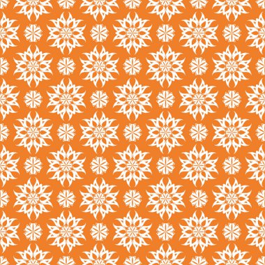 Turuncu çiçek süsleme beyaz elemanları ile. Tekstil ve duvar kağıtları için seamless modeli
