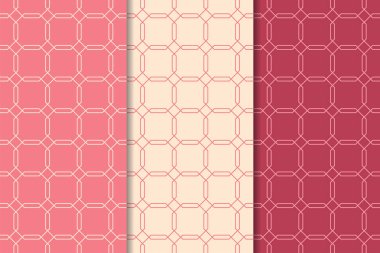 Kiraz kırmızısı geometrik süsler. Web, Tekstil ve duvar kağıtları için dikey Dikişsiz desen seti