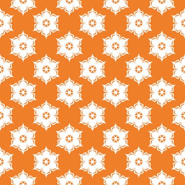 Turuncu zemin üzerine beyaz çiçek tasarım. Tekstil ve duvar kağıtları için seamless modeli