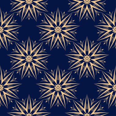 Mavi zemin üzerine altın çiçek. Tekstil ve duvar kağıtları için seamless modeli