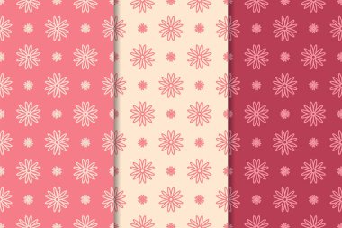 Kırmızı çiçekli süsler kümesi. Kiraz pembe dikey Dikişsiz desen. Duvar kağıdı arka plan