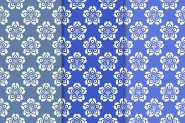 Mavi çiçekli süsler. Dikey Dikişsiz desen seti. Duvar kağıdı arka plan