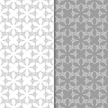 Beyaz ve gri arka plan çiçek kümesi. Tekstil ve duvar kağıtları için dikişsiz desen