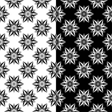 Siyah ve beyaz çiçek arka planlar. Tekstil ve duvar kağıtları için dikişsiz desen seti