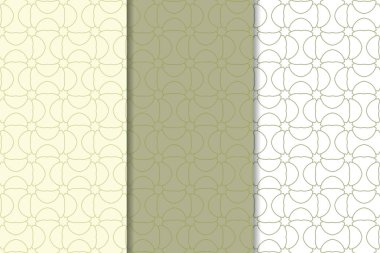 Zeytin yeşili ve beyaz geometrik süsler. Web, Tekstil ve duvar kağıtları için dikey Dikişsiz desen seti