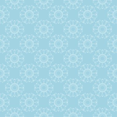 Mavi zemin üzerine beyaz çiçek tasarım. Tekstil ve duvar kağıtları için sorunsuz süsleme