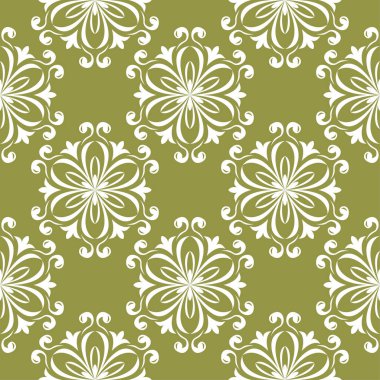 Zeytin yeşil zemin üzerine beyaz çiçek tasarım. Tekstil ve duvar kağıtları için seamless modeli