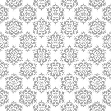 Beyaz arka plan üzerine açık gri çiçek süsleme. Tekstil ve duvar kağıtları için seamless modeli