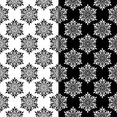 Siyah ve beyaz çiçek arka planlar. Tekstil ve duvar kağıtları için dikişsiz desen seti