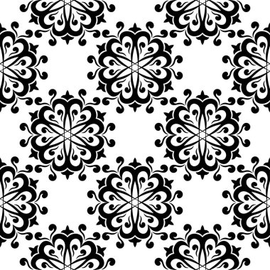 Beyaz arka planda siyah çiçek tasarım. Tekstil ve duvar kağıtları için seamless modeli