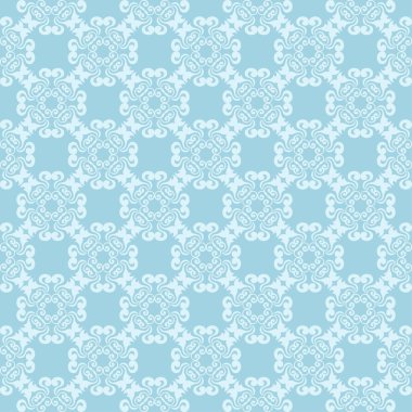 Beyaz ve mavi çiçek süs tasarım. Tekstil ve duvar kağıtları için seamless modeli