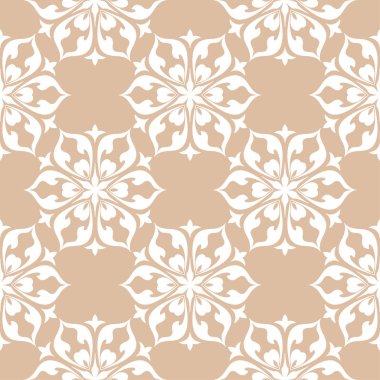 Bej renkli arka plan üzerinde beyaz çiçek süsleme. Tekstil ve duvar kağıtları için seamless modeli