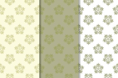 Zeytin yeşili çiçek arka planlar. Tekstil ve duvar kağıtları için dikişsiz desen seti