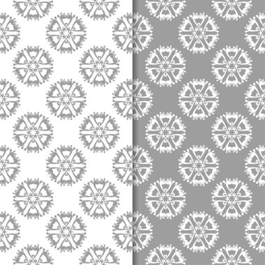 Beyaz ve gri arka plan çiçek kümesi. Tekstil ve duvar kağıtları için dikişsiz desen